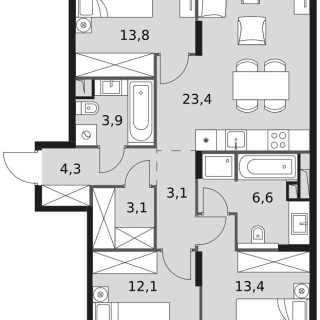 Объявление 3-к квартира, 84.3м2, 5/17 эт