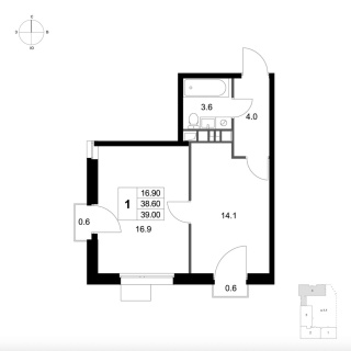 Объявление 1-к квартира, 39м2, 3/7 эт