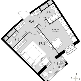 Объявление 1-к квартира, 42.7м2, 9/16 эт