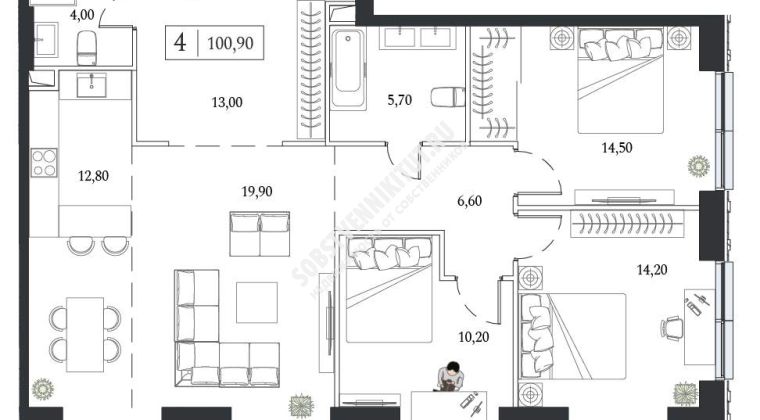 Объявление 3-к квартира, 100.9м2, 13/24 эт