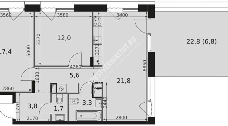 Объявление 3-к квартира, 72.8м2, 13/17 эт